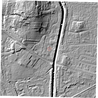 Shaded relief map of the ground around HU89DJ, computed from Environment Agency LiDAR. The ground here sits at about 2 m above sea level and falls 14 m across the surrounding 800 m. Surface water reaching this point runs off ground lying to the north-north-west, 10.5 m higher.