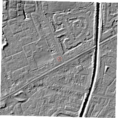 Shaded relief map of the ground around HU89DR, computed from Environment Agency LiDAR. The ground here sits at about 2 m above sea level and falls 6 m across the surrounding 800 m. Surface water reaching this point runs off ground lying to the north-east, 2.9 m higher.