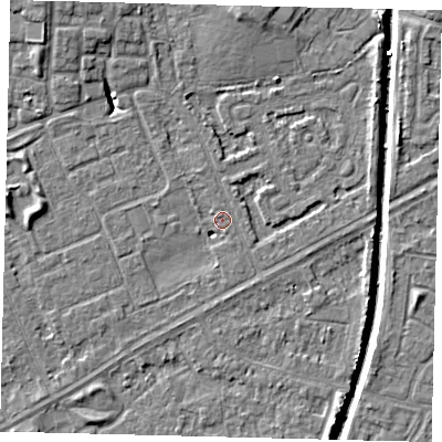 Shaded relief map of the ground around HU89DS, computed from Environment Agency LiDAR. The ground here sits at about 2 m above sea level and falls 7 m across the surrounding 800 m. Surface water reaching this point runs off ground lying to the north-north-west, 2.0 m higher.