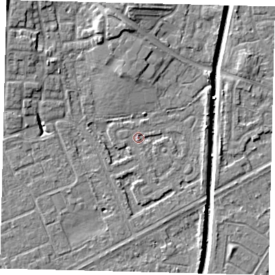 Shaded relief map of the ground around HU89DU, computed from Environment Agency LiDAR. The ground here sits at about 2 m above sea level and falls 8 m across the surrounding 800 m. Surface water reaching this point runs off ground lying to the west-south-west, 1.5 m higher.
