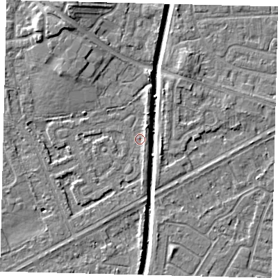 Shaded relief map of the ground around HU89DX, computed from Environment Agency LiDAR. The ground here sits at about 2 m above sea level and falls 8 m across the surrounding 800 m. Surface water reaching this point runs off ground lying to the north-west, 4.5 m higher.