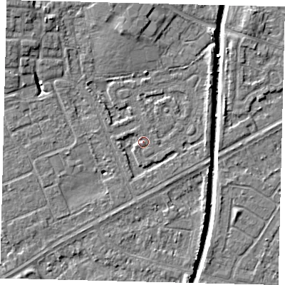 Shaded relief map of the ground around HU89DZ, computed from Environment Agency LiDAR. The ground here sits at about 2 m above sea level and falls 7 m across the surrounding 800 m. Surface water reaching this point runs off ground lying to the north-north-east, 0.9 m higher.
