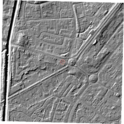 Shaded relief map of the ground around HU89ED, computed from Environment Agency LiDAR. The ground here sits at about 3 m above sea level and falls 7 m across the surrounding 800 m. Surface water reaching this point runs off ground lying to the west-north-west, 0.7 m higher.