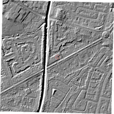 Shaded relief map of the ground around HU89EE, computed from Environment Agency LiDAR. The ground here sits at about 2 m above sea level and falls 7 m across the surrounding 800 m. Surface water reaching this point runs off ground lying to the north-east, 2.1 m higher.