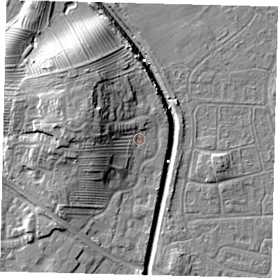Shaded relief map of the ground around HU89EF, computed from Environment Agency LiDAR. The ground here sits at about 3 m above sea level and falls 14 m across the surrounding 800 m. Surface water reaching this point runs off ground lying to the west-north-west, 9.6 m higher.
