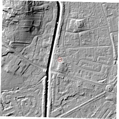 Shaded relief map of the ground around HU89EP, computed from Environment Agency LiDAR. The ground here sits at about 2 m above sea level and falls 14 m across the surrounding 800 m. Surface water reaching this point runs off ground lying to the south-south-east, 2.2 m higher.