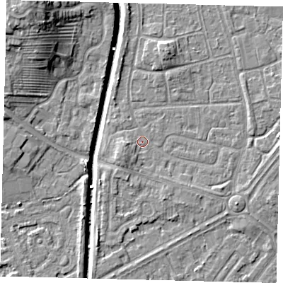 Shaded relief map of the ground around HU89ER, computed from Environment Agency LiDAR. The ground here sits at about 2 m above sea level and falls 14 m across the surrounding 800 m. Surface water reaching this point runs off ground lying to the south-west, 2.2 m higher.