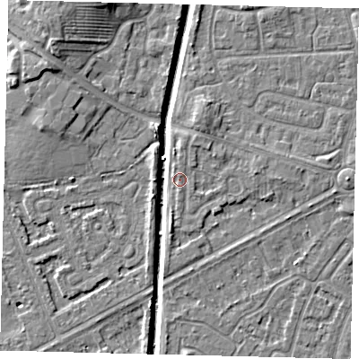 Shaded relief map of the ground around HU89EW, computed from Environment Agency LiDAR. The ground here sits at about 3 m above sea level and falls 8 m across the surrounding 800 m. Surface water reaching this point runs off ground lying to the north-east, 1.5 m higher.