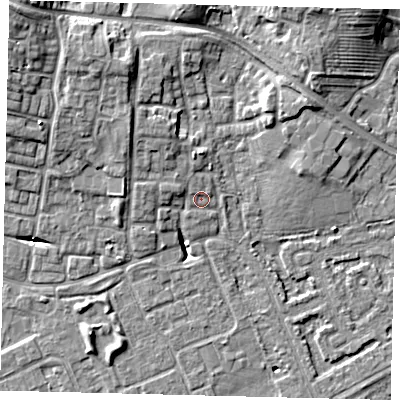 Shaded relief map of the ground around HU89FA, computed from Environment Agency LiDAR. The ground here sits at about 3 m above sea level and falls 11 m across the surrounding 800 m. Surface water reaching this point runs off ground lying to the north-north-west, 1.2 m higher.