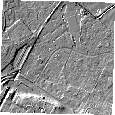 Shaded relief map of the ground around HU89FE, computed from Environment Agency LiDAR. The ground here sits at about 0 m above sea level and falls 12 m across the surrounding 800 m. Surface water reaching this point runs off ground lying to the south-south-east, 1.0 m higher.