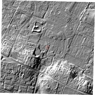 Shaded relief map of the ground around HU89JH, computed from Environment Agency LiDAR. The ground here sits at about 2 m above sea level and falls 11 m across the surrounding 800 m. Surface water reaching this point runs off ground lying to the west-south-west, 7.5 m higher.