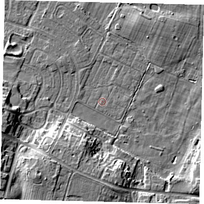 Shaded relief map of the ground around HU89JP, computed from Environment Agency LiDAR. The ground here sits at about 2 m above sea level and falls 10 m across the surrounding 800 m. Surface water reaching this point runs off ground lying to the south, 9.0 m higher.