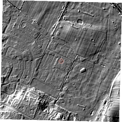 Shaded relief map of the ground around HU89JS, computed from Environment Agency LiDAR. The ground here sits at about 2 m above sea level and falls 12 m across the surrounding 800 m. The ground contributing surface water to this point lies to the south-east.