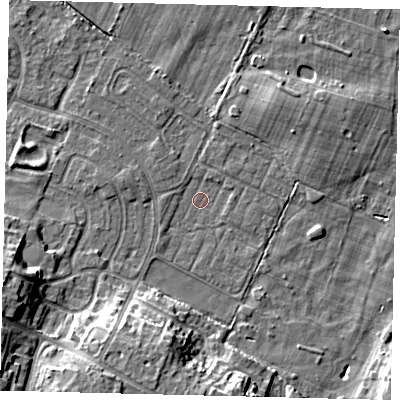 Shaded relief map of the ground around HU89JT, computed from Environment Agency LiDAR. The ground here sits at about 1 m above sea level and falls 10 m across the surrounding 800 m. Surface water reaching this point runs off ground lying to the south-south-west, 8.8 m higher.