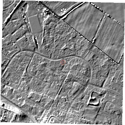 Shaded relief map of the ground around HU89JY, computed from Environment Agency LiDAR. The ground here sits at about 0 m above sea level and falls 12 m across the surrounding 800 m. Surface water reaching this point runs off ground lying to the south-south-west, 7.2 m higher.