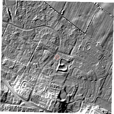 Shaded relief map of the ground around HU89JZ, computed from Environment Agency LiDAR. The ground here sits at about 1 m above sea level and falls 12 m across the surrounding 800 m. Surface water reaching this point runs off ground lying to the south-south-west, 10.0 m higher.
