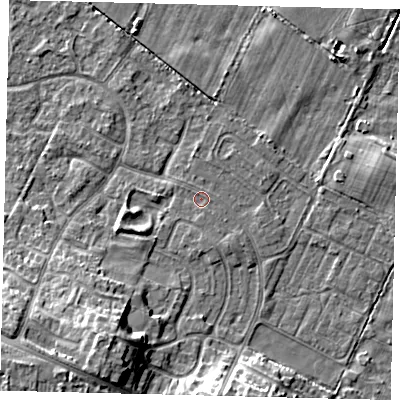 Shaded relief map of the ground around HU89LE, computed from Environment Agency LiDAR. The ground here sits at about 1 m above sea level and falls 12 m across the surrounding 800 m. Surface water reaching this point runs off ground lying to the south-east, 1.1 m higher.