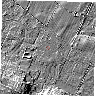 Shaded relief map of the ground around HU89LF, computed from Environment Agency LiDAR. The ground here sits at about 1 m above sea level and falls 12 m across the surrounding 800 m. Surface water reaching this point runs off ground lying to the south, 1.1 m higher.