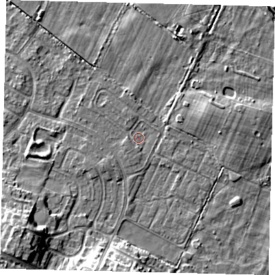 Shaded relief map of the ground around HU89LN, computed from Environment Agency LiDAR. The ground here sits at about 1 m above sea level and falls 12 m across the surrounding 800 m. Surface water reaching this point runs off ground lying to the south-west, 0.7 m higher.