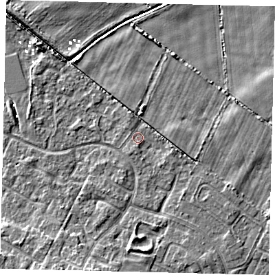Shaded relief map of the ground around HU89LQ, computed from Environment Agency LiDAR. The ground here sits at about 1 m above sea level and falls 6 m across the surrounding 800 m. Surface water reaching this point runs off ground lying to the east-south-east, 1.6 m higher.