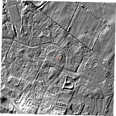 Shaded relief map of the ground around HU89LW, computed from Environment Agency LiDAR. The ground here sits at about 1 m above sea level and falls 12 m across the surrounding 800 m. Surface water reaching this point runs off ground lying to the south, 0.8 m higher.