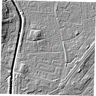 Shaded relief map of the ground around HU89LX, computed from Environment Agency LiDAR. The ground here sits at about 2 m above sea level and falls 8 m across the surrounding 800 m. Surface water reaching this point runs off ground lying to the north-west, 1.0 m higher.