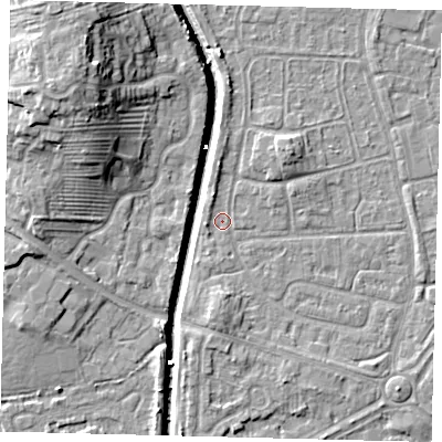 Shaded relief map of the ground around HU89LY, computed from Environment Agency LiDAR. The ground here sits at about 2 m above sea level and falls 14 m across the surrounding 800 m. Surface water reaching this point runs off ground lying to the north-east, 3.1 m higher.