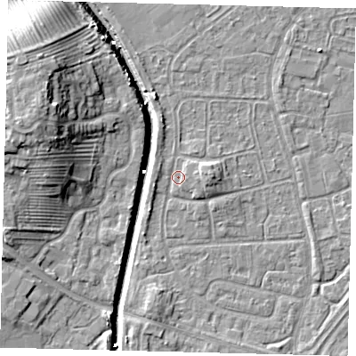 Shaded relief map of the ground around HU89LZ, computed from Environment Agency LiDAR. The ground here sits at about 3 m above sea level and falls 14 m across the surrounding 800 m. Surface water reaching this point runs off ground lying to the east-north-east, 1.8 m higher.