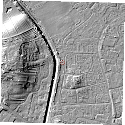 Shaded relief map of the ground around HU89NA, computed from Environment Agency LiDAR. The ground here sits at about 2 m above sea level and falls 14 m across the surrounding 800 m. Surface water reaching this point runs off ground lying to the west-north-west, 1.8 m higher.