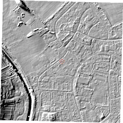 Shaded relief map of the ground around HU89NE, computed from Environment Agency LiDAR. The ground here sits at about 2 m above sea level and falls 11 m across the surrounding 800 m. Surface water reaching this point runs off ground lying to the north-east, 1.4 m higher.