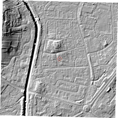 Shaded relief map of the ground around HU89NJ, computed from Environment Agency LiDAR. The ground here sits at about 3 m above sea level and falls 13 m across the surrounding 800 m. Surface water reaching this point runs off ground lying to the north-north-west, 1.1 m higher.