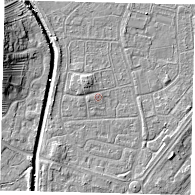 Shaded relief map of the ground around HU89NP, computed from Environment Agency LiDAR. The ground here sits at about 3 m above sea level and falls 12 m across the surrounding 800 m. Surface water reaching this point runs off ground lying to the west, 0.7 m higher.
