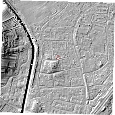 Shaded relief map of the ground around HU89NX, computed from Environment Agency LiDAR. The ground here sits at about 2 m above sea level and falls 13 m across the surrounding 800 m. Surface water reaching this point runs off ground lying to the south-south-west, 2.6 m higher.