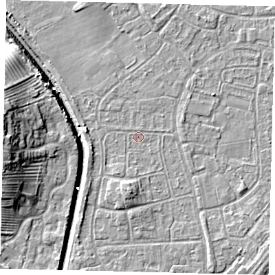 Shaded relief map of the ground around HU89PA, computed from Environment Agency LiDAR. The ground here sits at about 2 m above sea level and falls 13 m across the surrounding 800 m. Surface water reaching this point runs off ground lying to the south, 3.1 m higher.