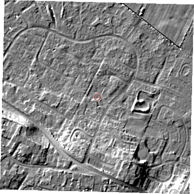Shaded relief map of the ground around HU89PE, computed from Environment Agency LiDAR. The ground here sits at about 1 m above sea level and falls 12 m across the surrounding 800 m. Surface water reaching this point runs off ground lying to the south, 10.5 m higher.