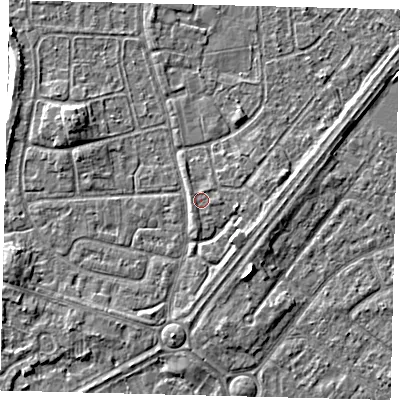 Shaded relief map of the ground around HU89PF, computed from Environment Agency LiDAR. The ground here sits at about 3 m above sea level and falls 7 m across the surrounding 800 m. Surface water reaching this point runs off ground lying to the south-west, 0.6 m higher.