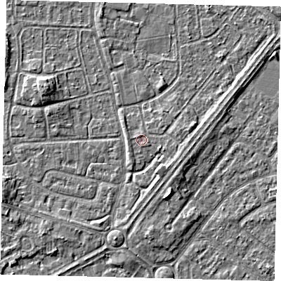 Shaded relief map of the ground around HU89PG, computed from Environment Agency LiDAR. The ground here sits at about 3 m above sea level and falls 4 m across the surrounding 800 m. Surface water reaching this point runs off ground lying to the south-west, 0.6 m higher.