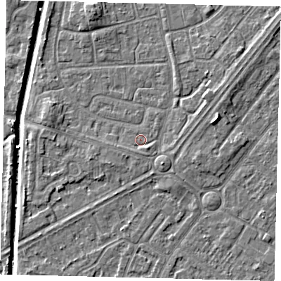 Shaded relief map of the ground around HU89PN, computed from Environment Agency LiDAR. The ground here sits at about 2 m above sea level and falls 7 m across the surrounding 800 m. Surface water reaching this point runs off ground lying to the south-east, 1.3 m higher.