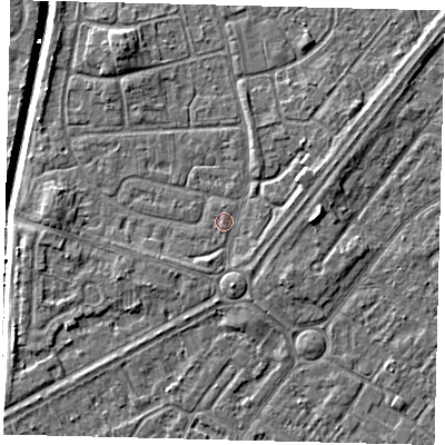 Shaded relief map of the ground around HU89PP, computed from Environment Agency LiDAR. The ground here sits at about 3 m above sea level and falls 7 m across the surrounding 800 m. Surface water reaching this point runs off ground lying to the east-north-east, 1.9 m higher.
