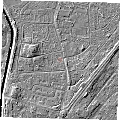 Shaded relief map of the ground around HU89PS, computed from Environment Agency LiDAR. The ground here sits at about 2 m above sea level and falls 7 m across the surrounding 800 m. Surface water reaching this point runs off ground lying to the west-north-west, 3.1 m higher.