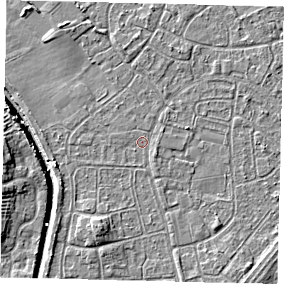 Shaded relief map of the ground around HU89PU, computed from Environment Agency LiDAR. The ground here sits at about 2 m above sea level and falls 7 m across the surrounding 800 m. Surface water reaching this point runs off ground lying to the north-west, 0.5 m higher.
