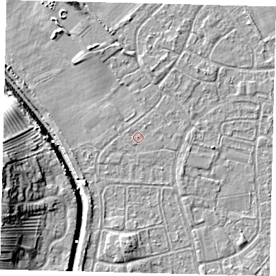 Shaded relief map of the ground around HU89PX, computed from Environment Agency LiDAR. The ground here sits at about 2 m above sea level and falls 13 m across the surrounding 800 m. Surface water reaching this point runs off ground lying to the north-east, 0.6 m higher.