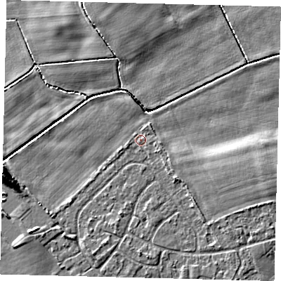 Shaded relief map of the ground around HU89QF, computed from Environment Agency LiDAR. The ground here sits at about 2 m above sea level and falls 8 m across the surrounding 800 m. Surface water reaching this point runs off ground lying to the west-south-west, 1.0 m higher.
