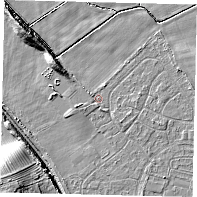 Shaded relief map of the ground around HU89QH, computed from Environment Agency LiDAR. The ground here sits at about 2 m above sea level and falls 13 m across the surrounding 800 m. Surface water reaching this point runs off ground lying to the west-south-west, 1.9 m higher.