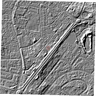 Shaded relief map of the ground around HU89QY, computed from Environment Agency LiDAR. The ground here sits at about 2 m above sea level and falls 4 m across the surrounding 800 m. Surface water reaching this point runs off ground lying to the south-south-west, 1.7 m higher.