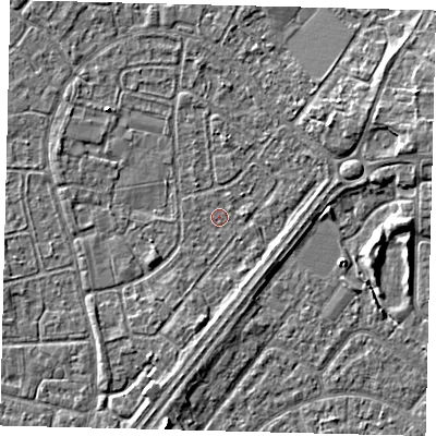 Shaded relief map of the ground around HU89RB, computed from Environment Agency LiDAR. The ground here sits at about 2 m above sea level and falls 4 m across the surrounding 800 m. Surface water reaching this point runs off ground lying to the east-north-east, 3.9 m higher.