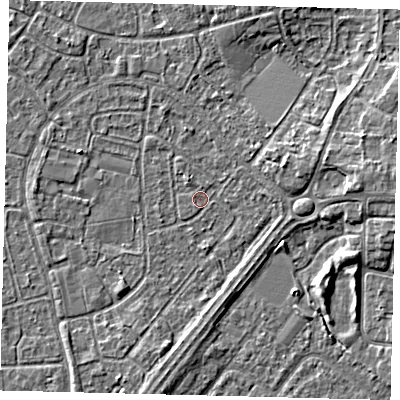 Shaded relief map of the ground around HU89RQ, computed from Environment Agency LiDAR. The ground here sits at about 2 m above sea level and falls 4 m across the surrounding 800 m. Surface water reaching this point runs off ground lying to the east, 3.9 m higher.