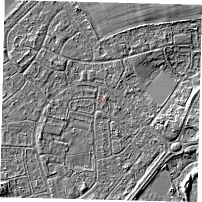 Shaded relief map of the ground around HU89RS, computed from Environment Agency LiDAR. The ground here sits at about 2 m above sea level and falls 4 m across the surrounding 800 m. Surface water reaching this point runs off ground lying to the north-east, 0.7 m higher.