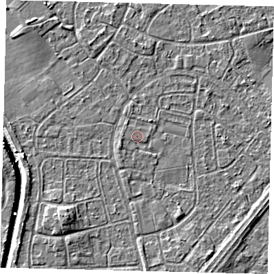 Shaded relief map of the ground around HU89RW, computed from Environment Agency LiDAR. The ground here sits at about 2 m above sea level and falls 6 m across the surrounding 800 m. Surface water reaching this point runs off ground lying to the west-south-west, 1.4 m higher.