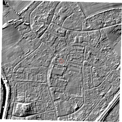 Shaded relief map of the ground around HU89RX, computed from Environment Agency LiDAR. The ground here sits at about 2 m above sea level and falls 6 m across the surrounding 800 m. Surface water reaching this point runs off ground lying to the west-south-west, 0.5 m higher.